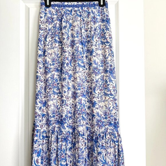 ba&sh Blue Floral High Low Ruffle Midi Skirt Size S (US 6) - Picture 1 of 12
